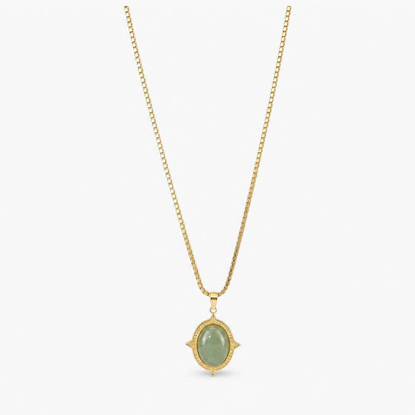 Oval Jade Necklace — Waterproof 18k Gold Plated