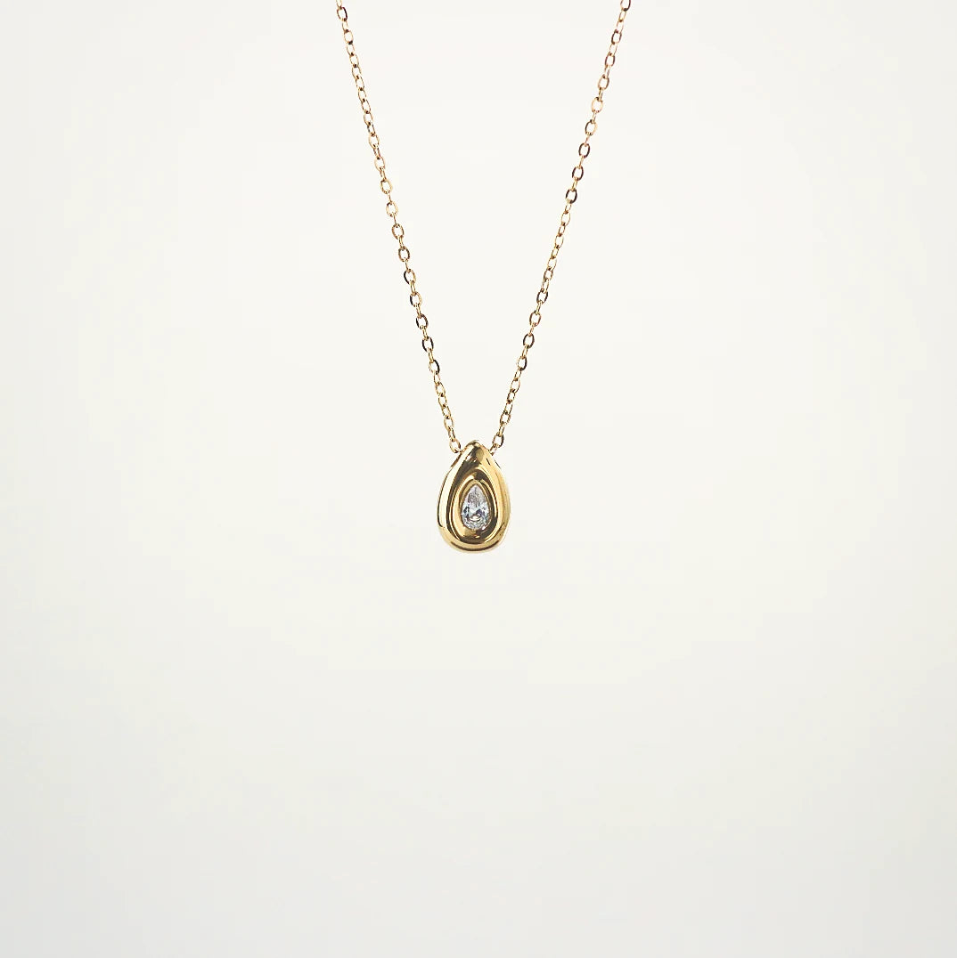 Pear Bezel Pendant Necklace 
