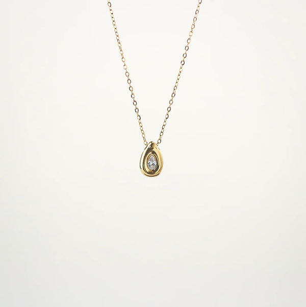 Pear Bezel Teardrop Necklace - Waterproof Gold Plated