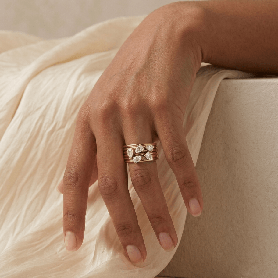 Pear Cluster Ring worn on the hand
