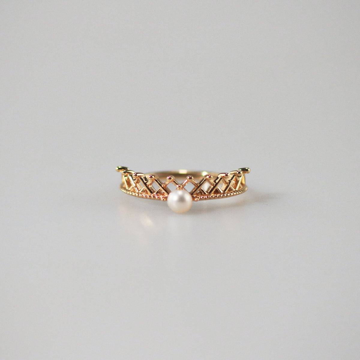 Pearl Crown Ring + Arch Band Ring Set