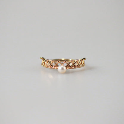 Pearl Crown Ring + Arch Band Ring Set