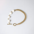 Meideya jewelry Pearl and gold chain toggle bracelet