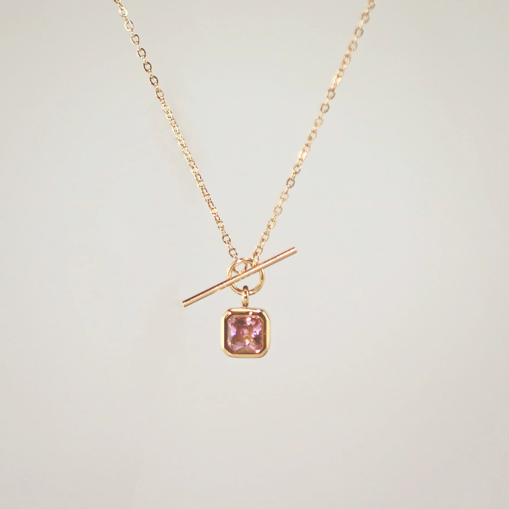 Meideya Jewelry Pink Gemstone Toggle Necklace