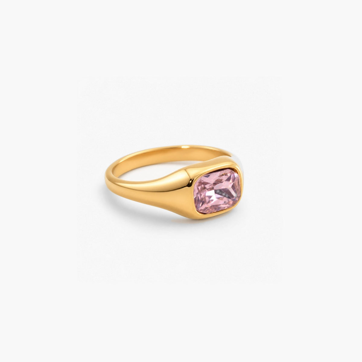 pink emerald cut ring