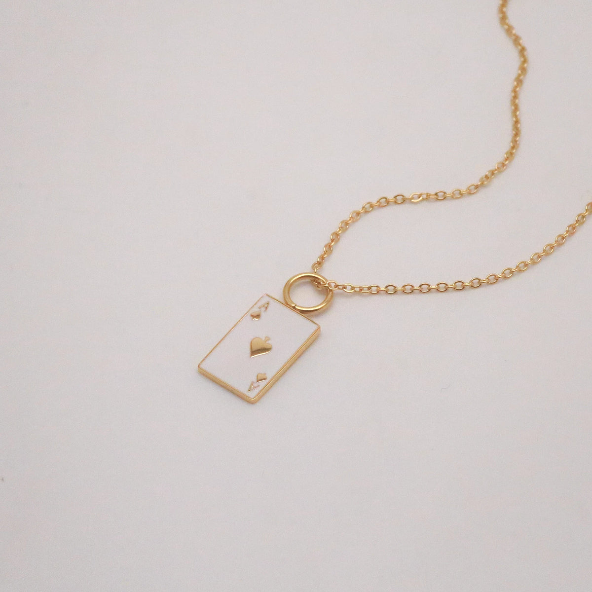 Waterproof Dainty Poker Ace Necklace, 18k gold-plated stainless steel