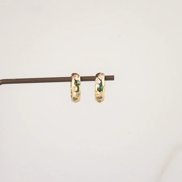 Rainbow Stone Hoop Earrings – Gold Plated Hoops for Women