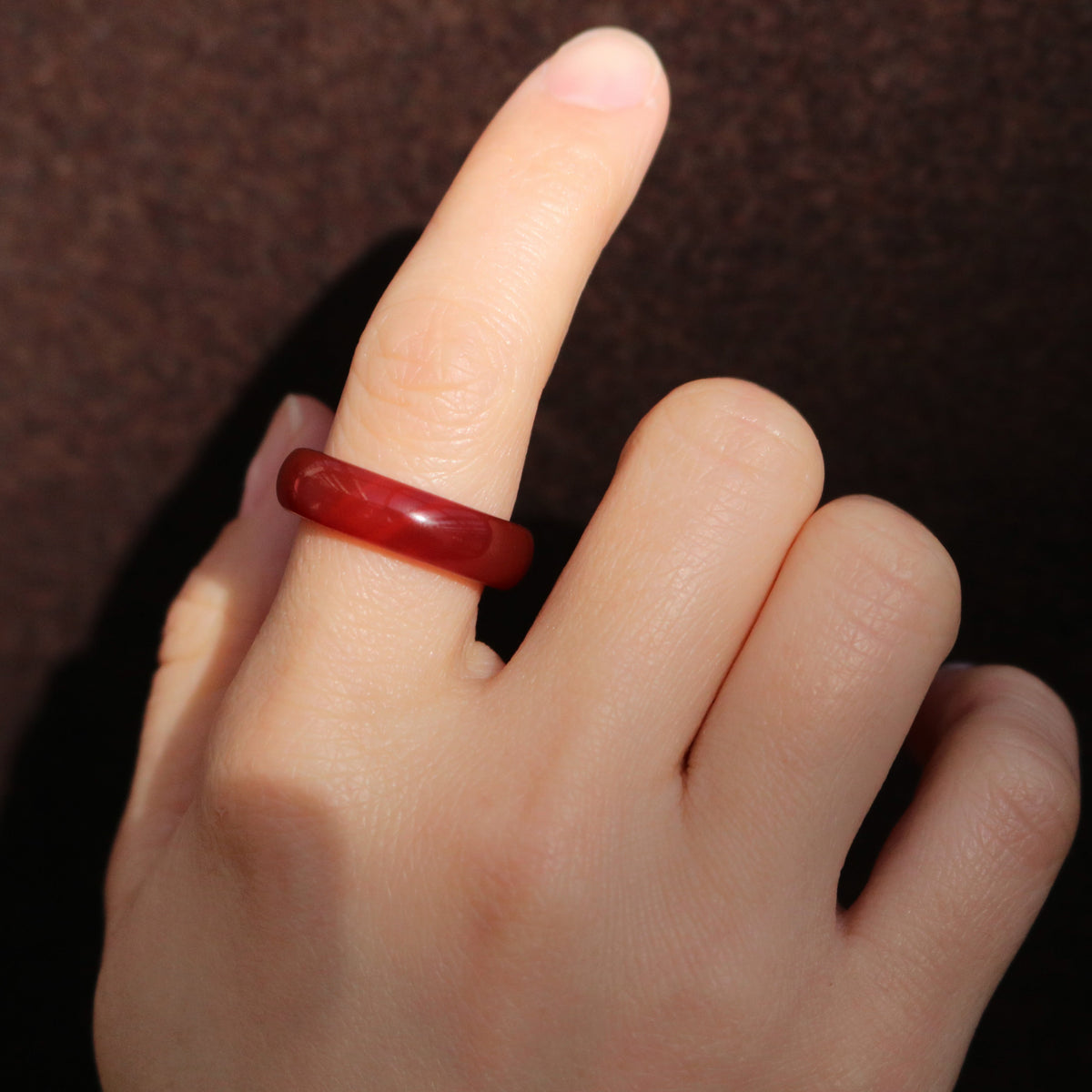 Genuine Red Jade Band Ring, waterproof