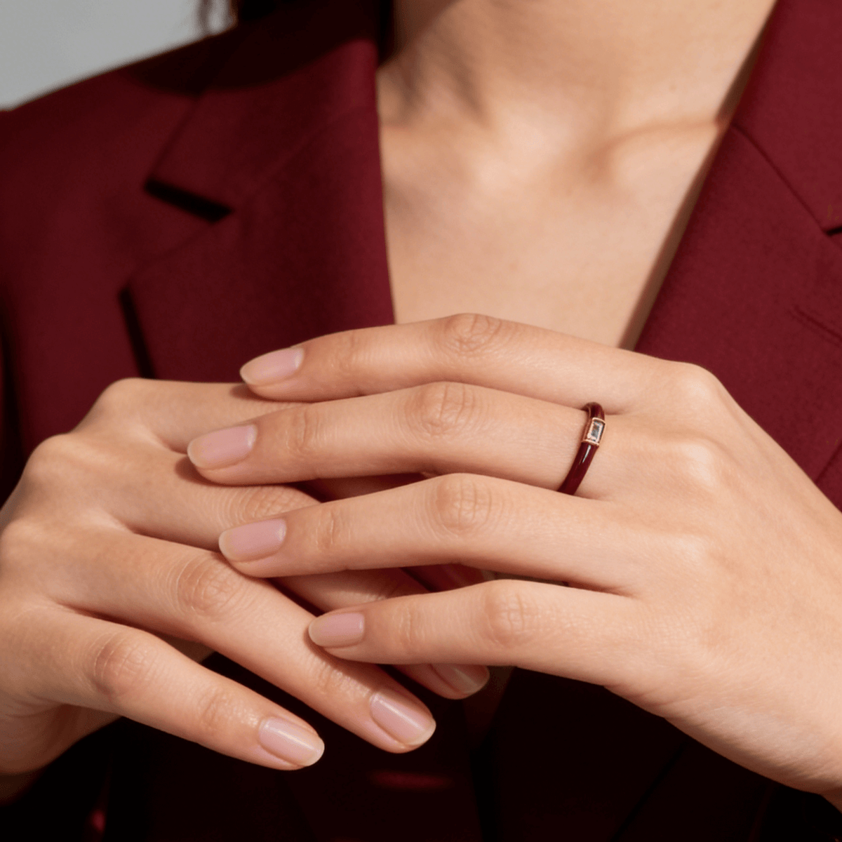 Red Enamel Stacking Ring, waterproof 18k gold-plated