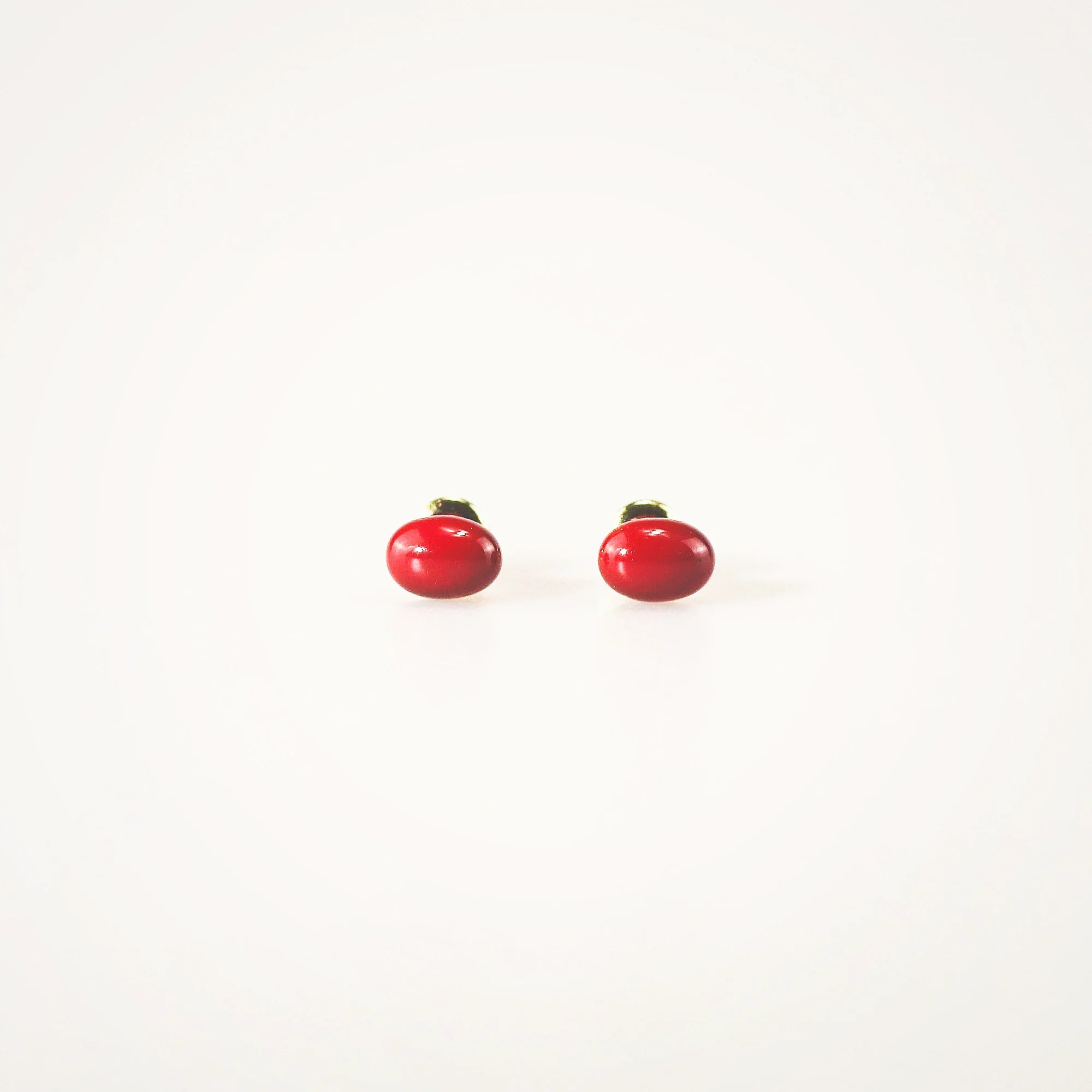 Red Enamel Gold Stud Earrings for Women