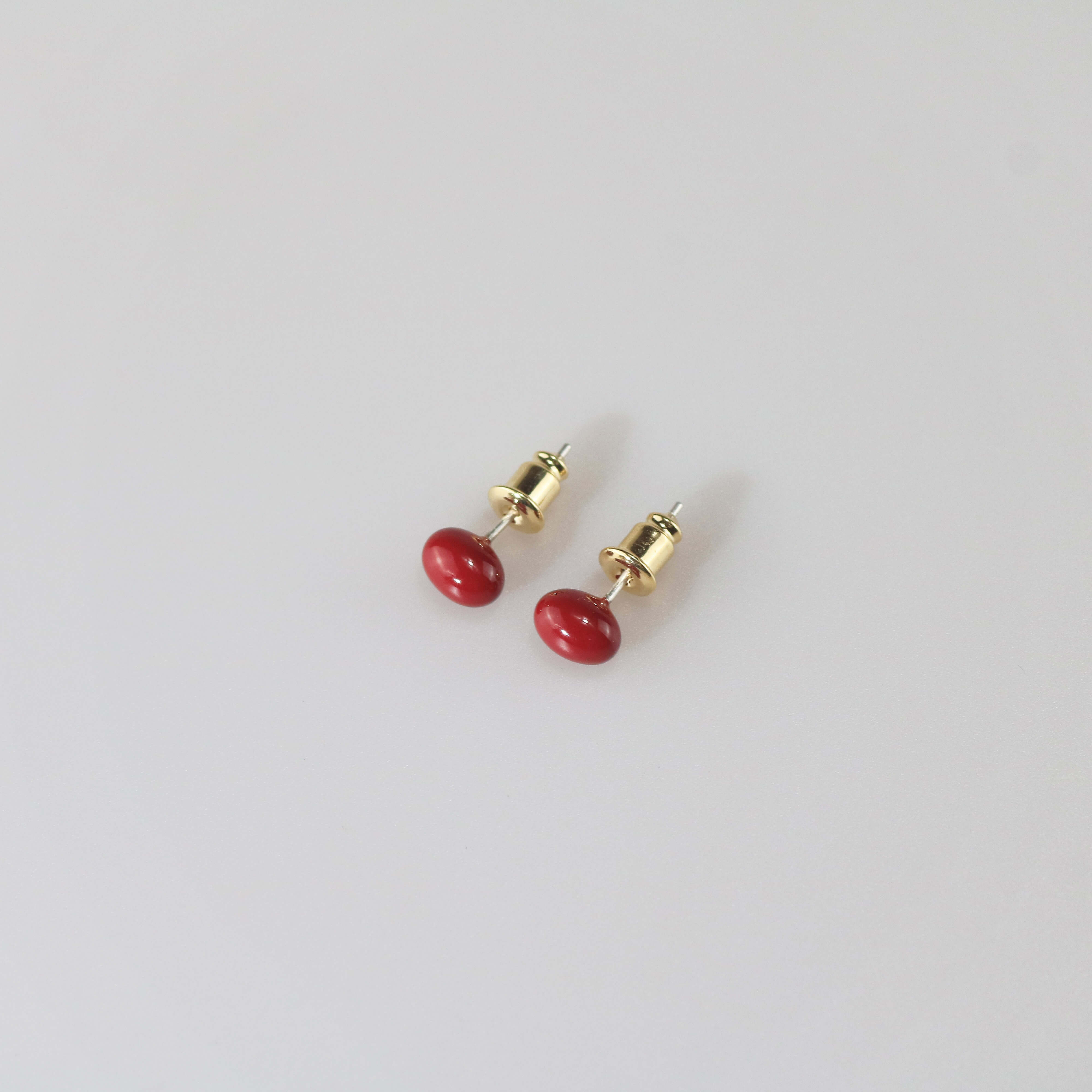 Red Enamel Gold Stud Earrings for Women