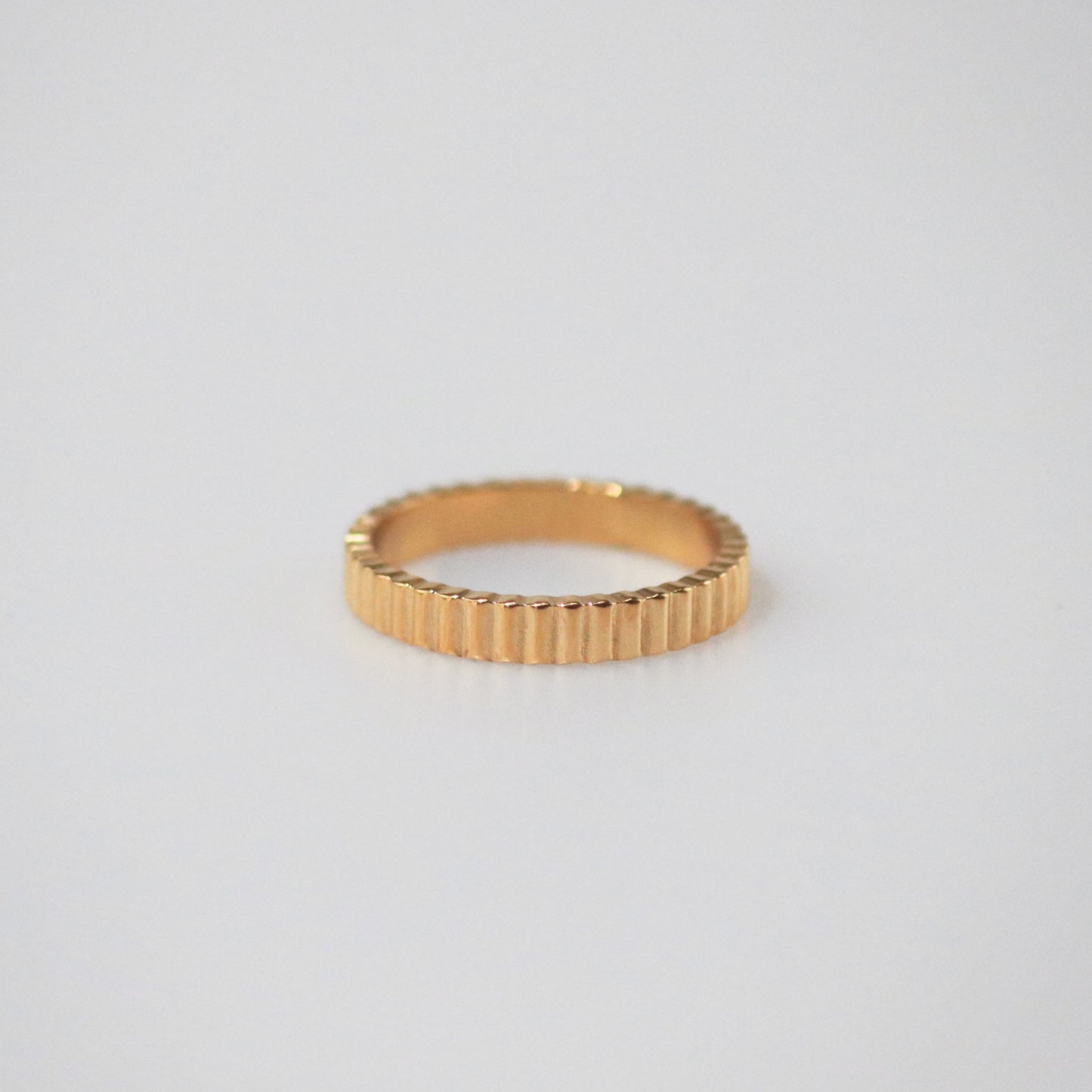 Gold Ribbed Thin Band Ring