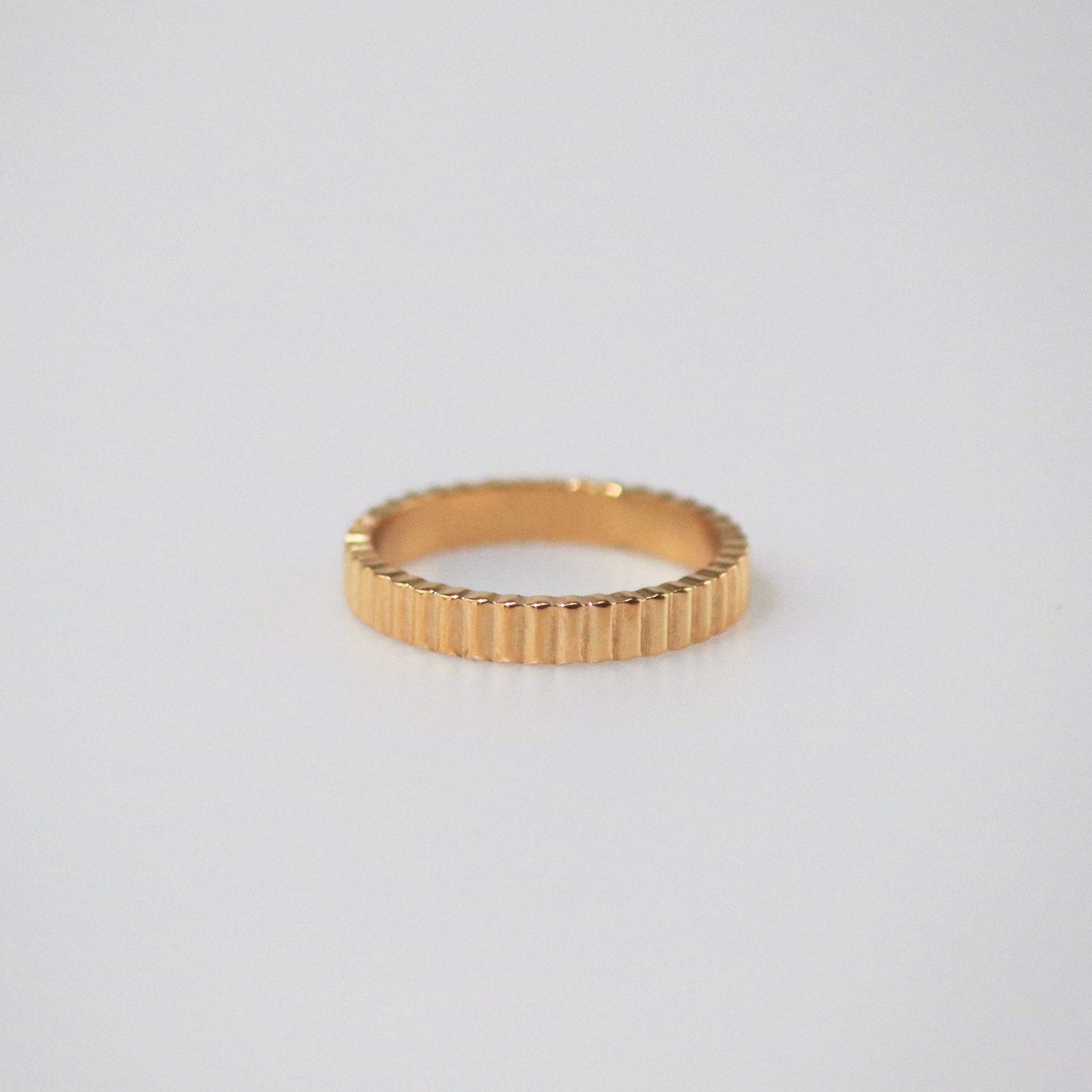 Gold Ribbed Thin Band Ring