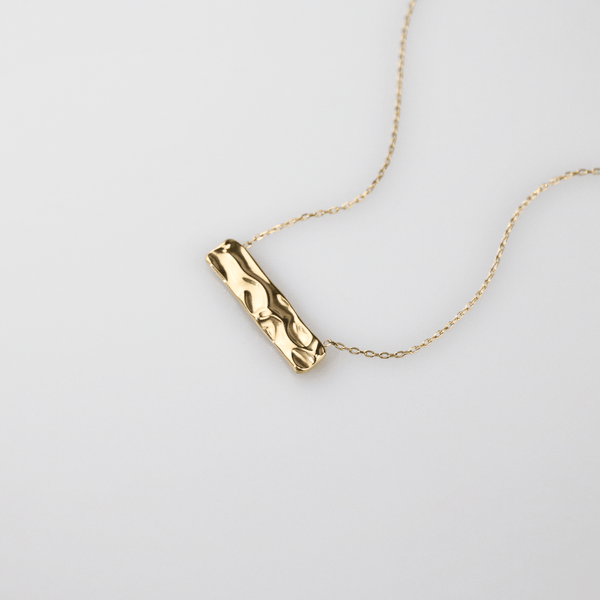 Hammered Rectangle Necklace - Waterproof Gold Plated