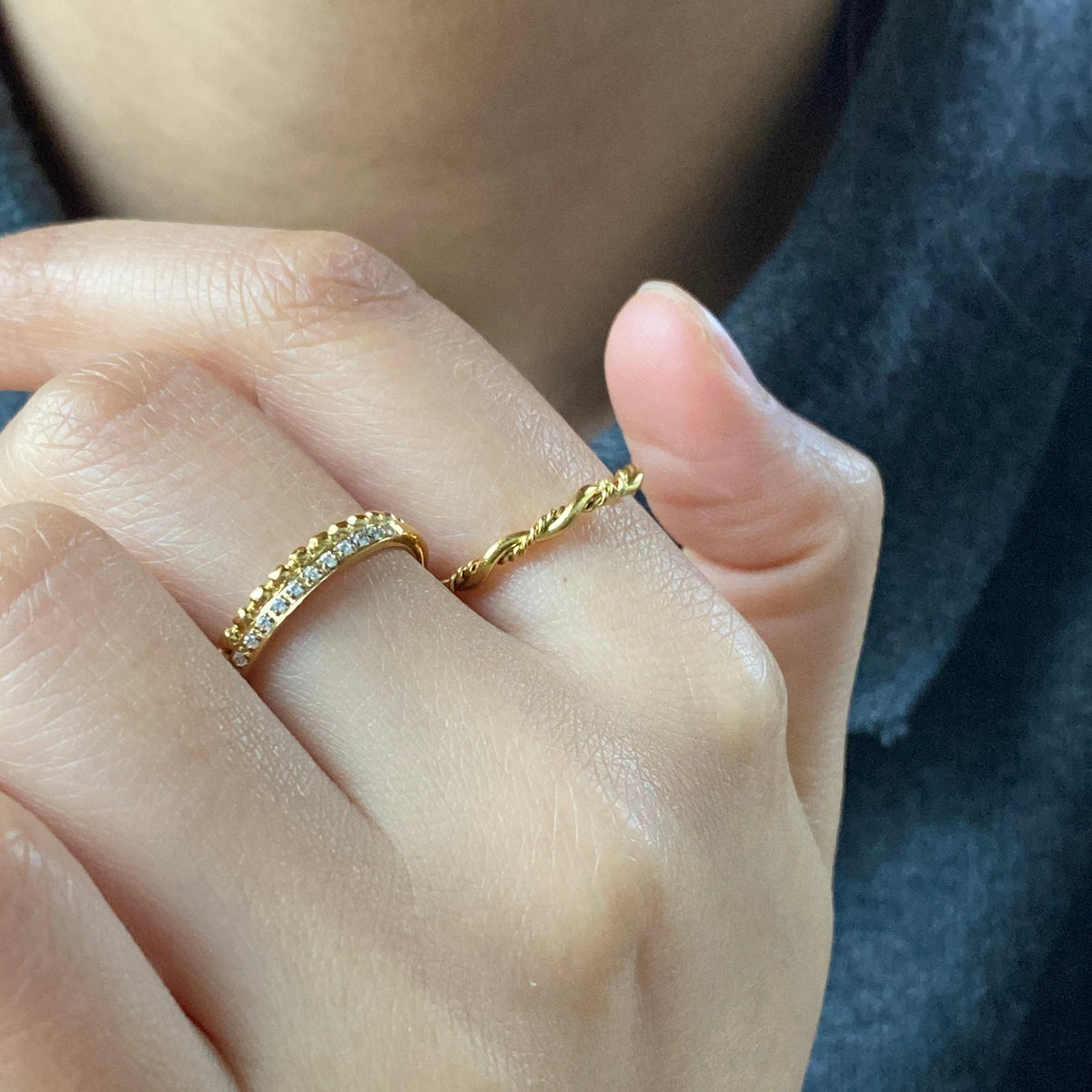 Dainty Rope Twist Ring, waterproof 18k gold-plated stainless steel