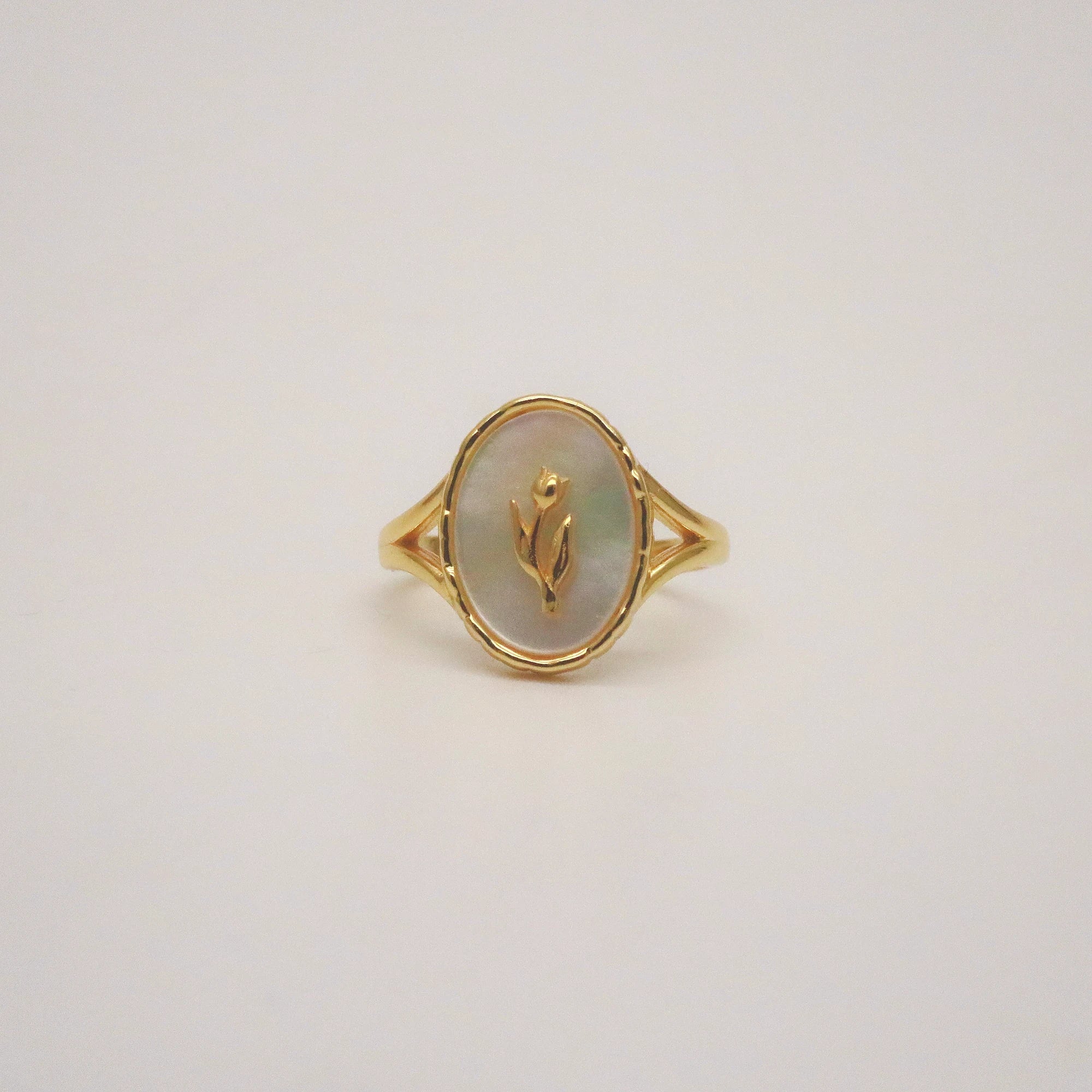 18k Gold Plated Rose Signet Ring, 18k gold-plated