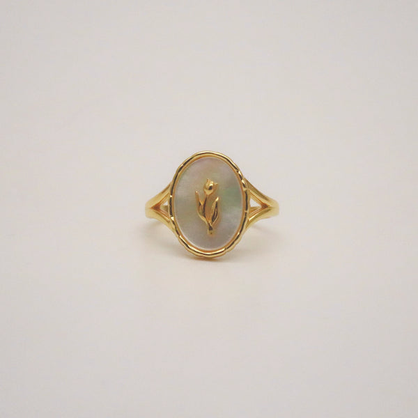 18k Gold Plated Rose Signet Ring – Adjustable