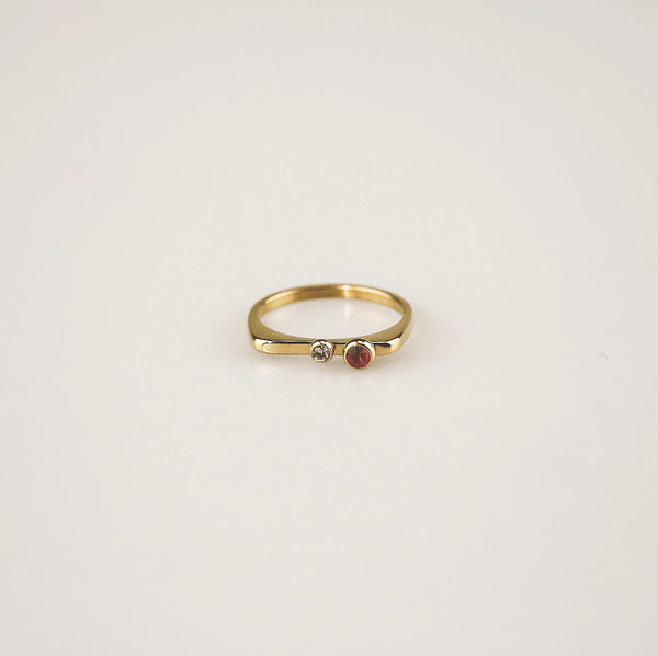 Waterproof Ruby Stacking Ring - 18k Gold Plated Stainless Steel
