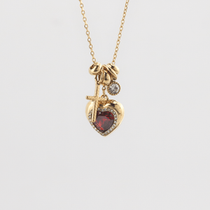 Ruby Heart and Cross -Charm-Necklace