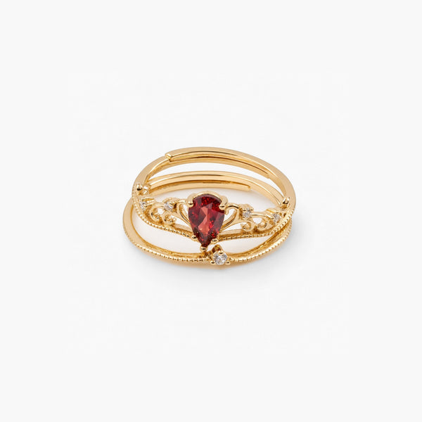 Ruby Crown Ring Set – Adjustable Gold Plated Sterling Silver