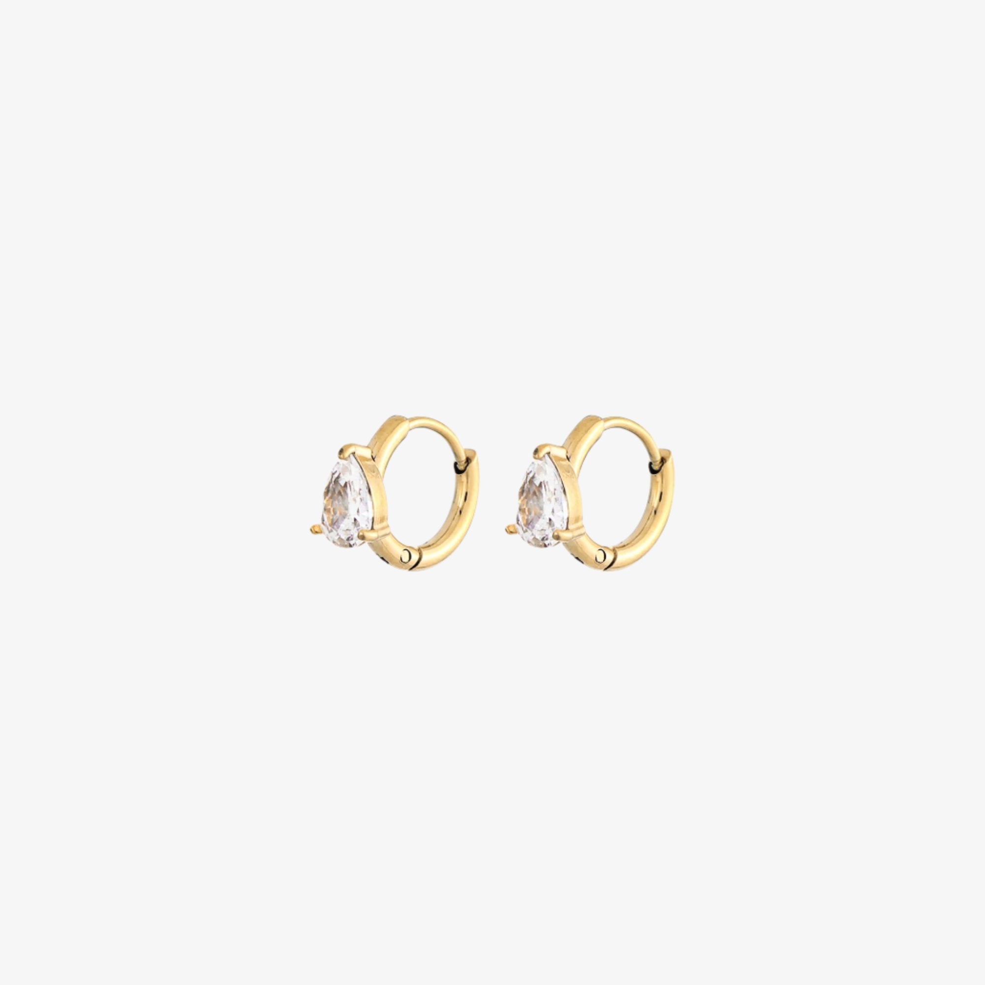 Pear CZ Huggies, waterproof 18k gold-plated stainless steel