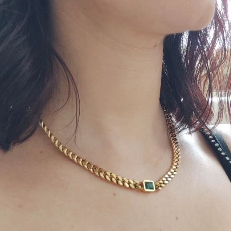 Emerald Gem Curb Chain Necklace