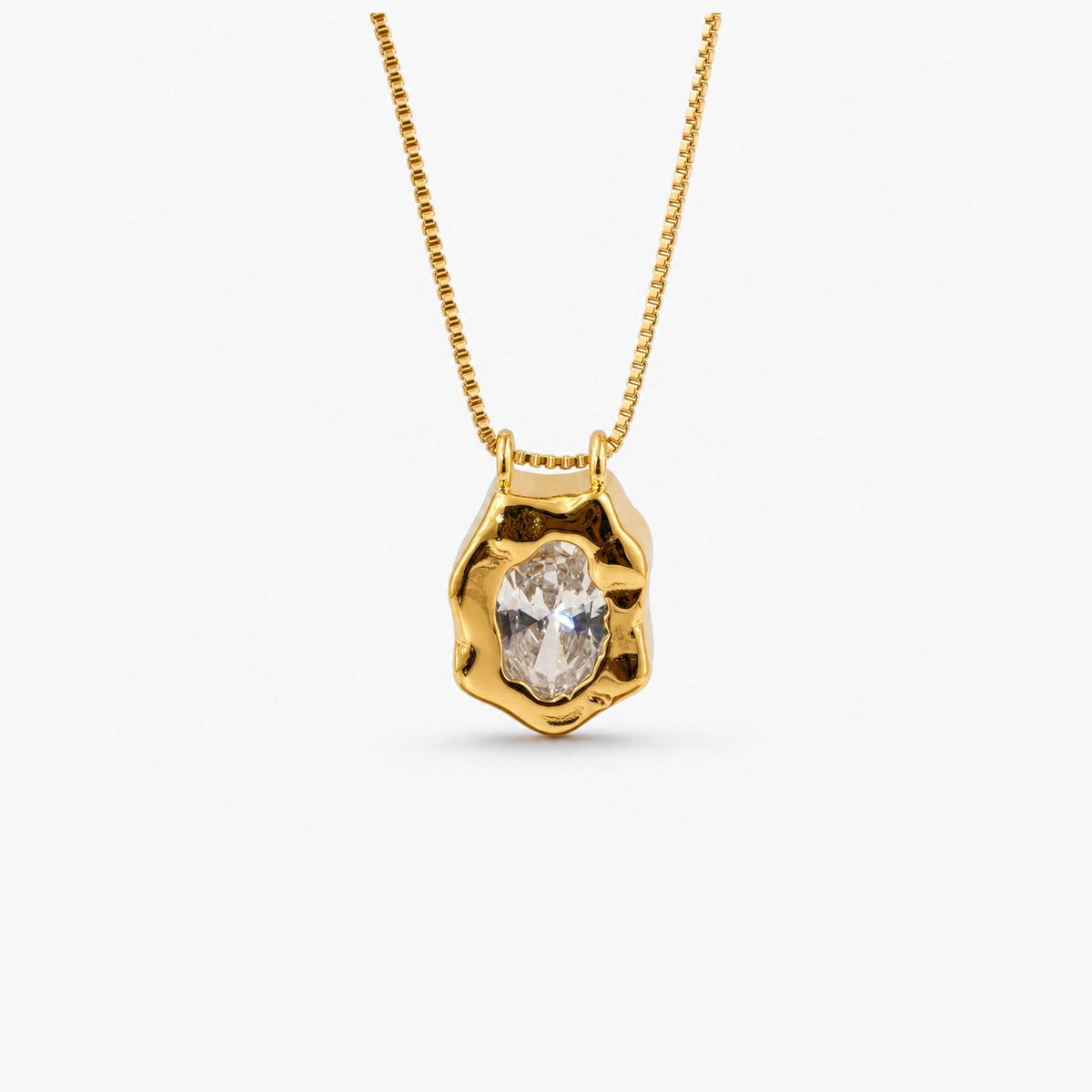 Waterproof CZ Pendant Necklace, 18k gold-plated stainless steel