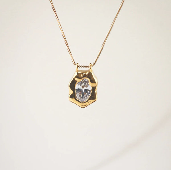Waterproof CZ Pendant Necklace - Stainless Steel