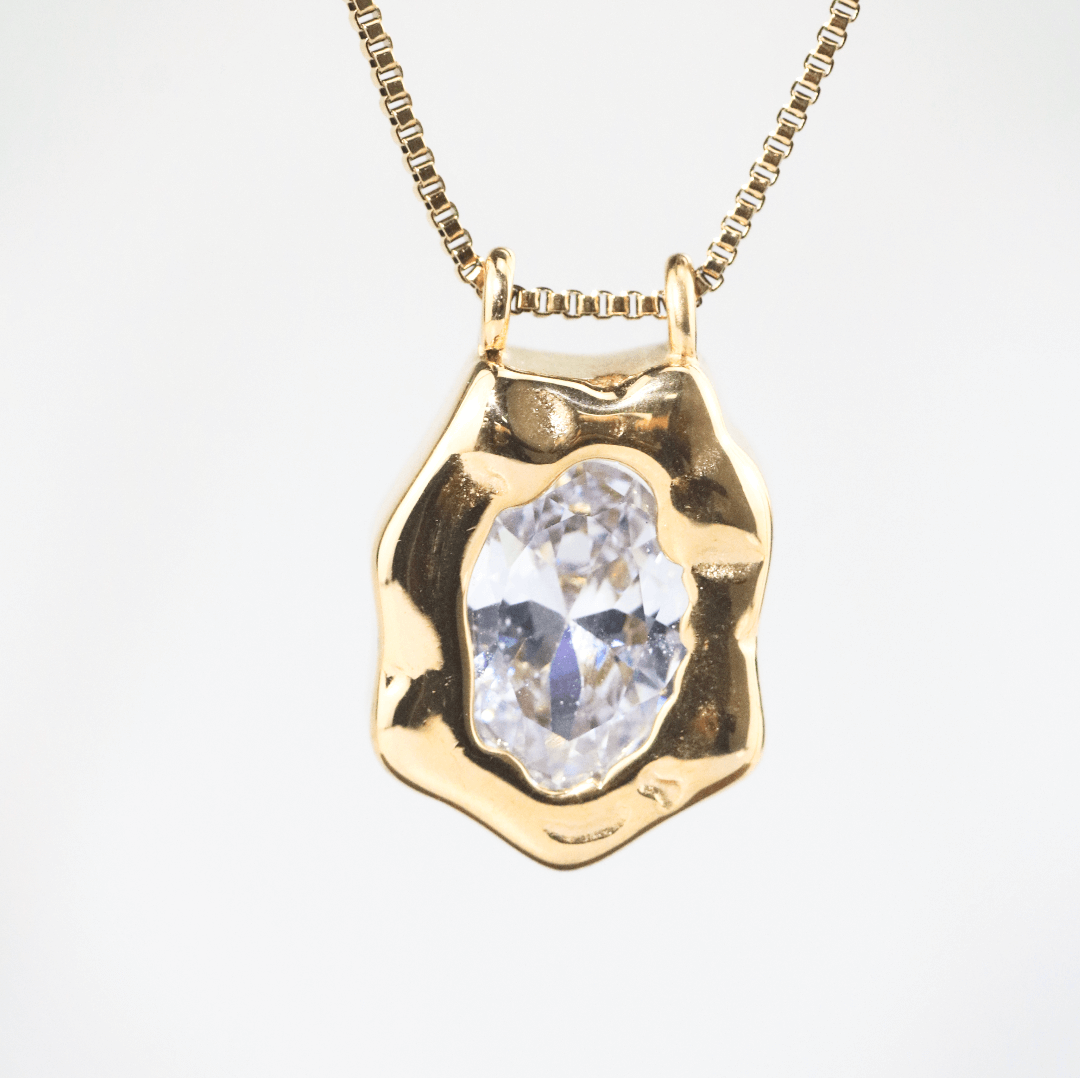 Waterproof CZ Pendant Necklace, 18k gold-plated stainless steel