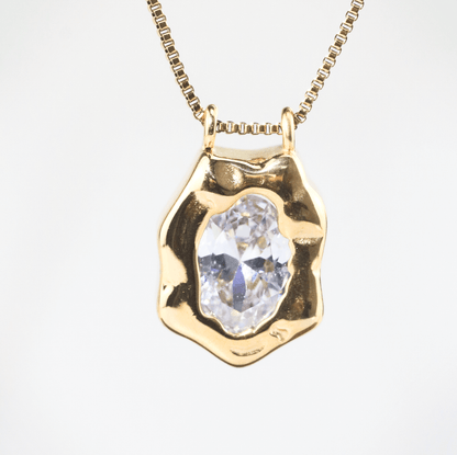 Waterproof CZ Pendant Necklace, 18k gold-plated stainless steel