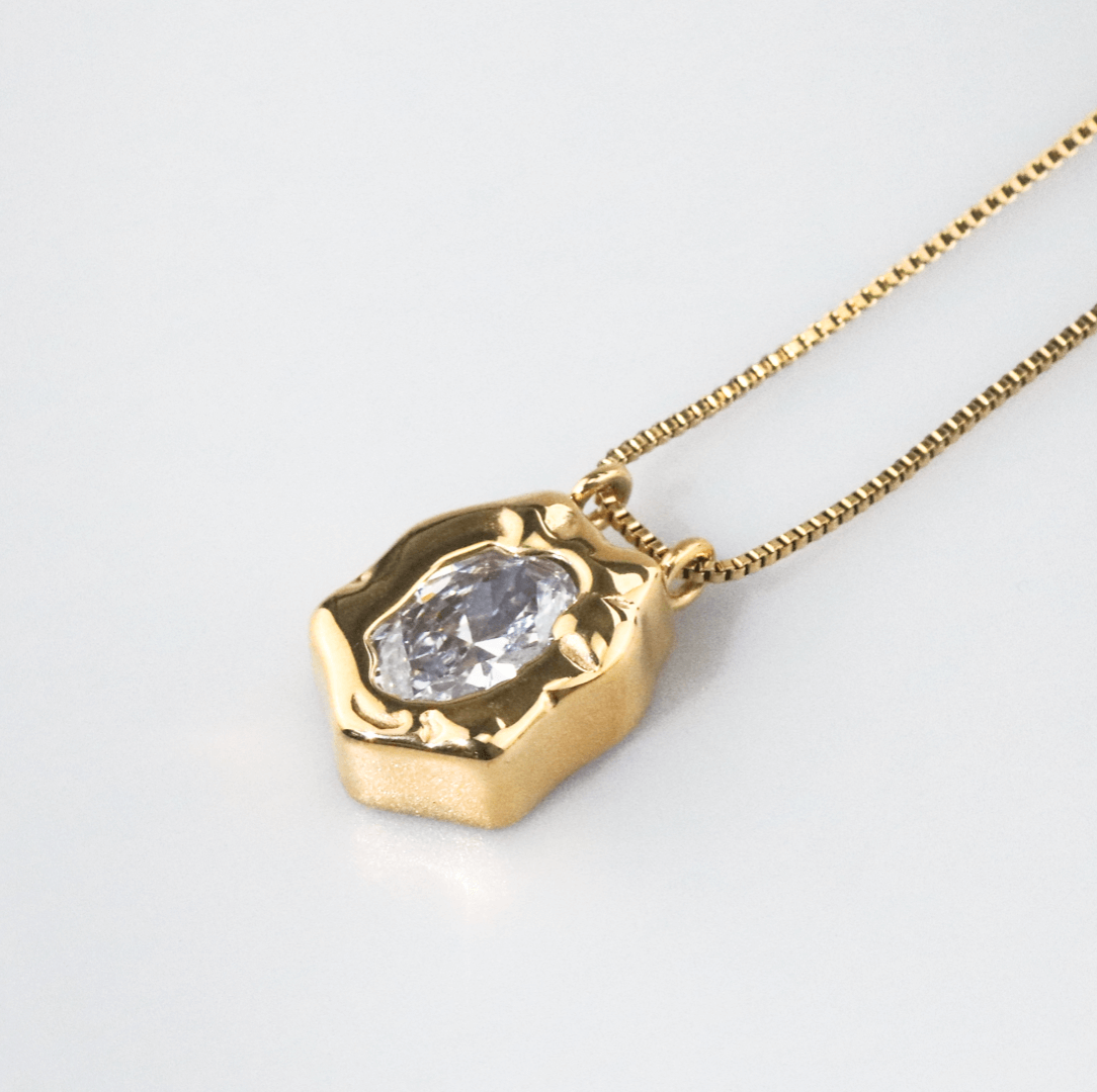 Waterproof CZ Pendant Necklace, 18k gold-plated stainless steel