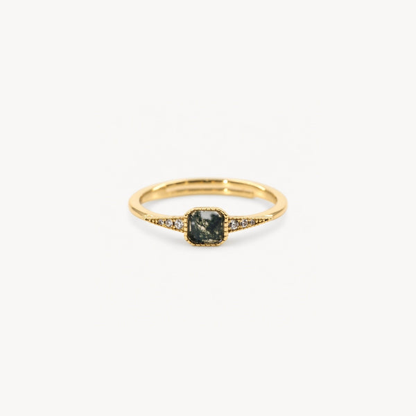 Vintage Gold Plated Aquatic Agate Ring – Adjustable
