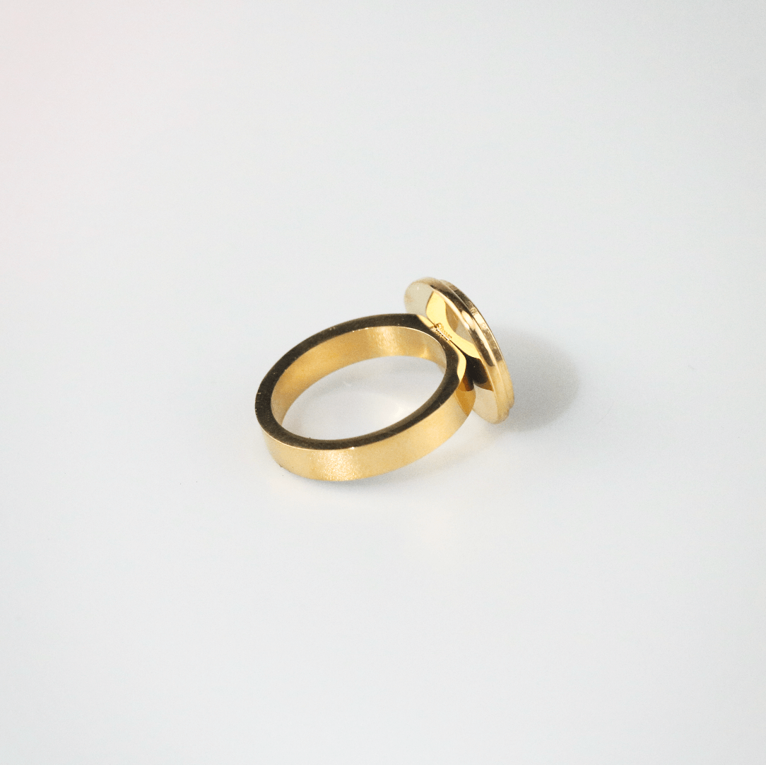 Mother of Pearl Statement Signet Ring, waterproof 18k gold-plated stainless steel