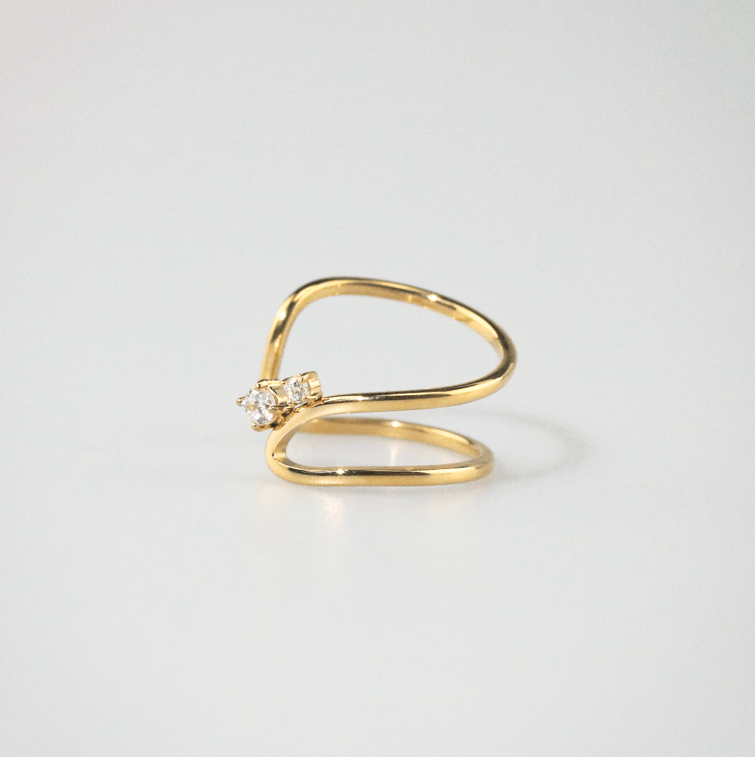 Vera Curve Twin Ring, waterproof 18k gold-plated stainless steel