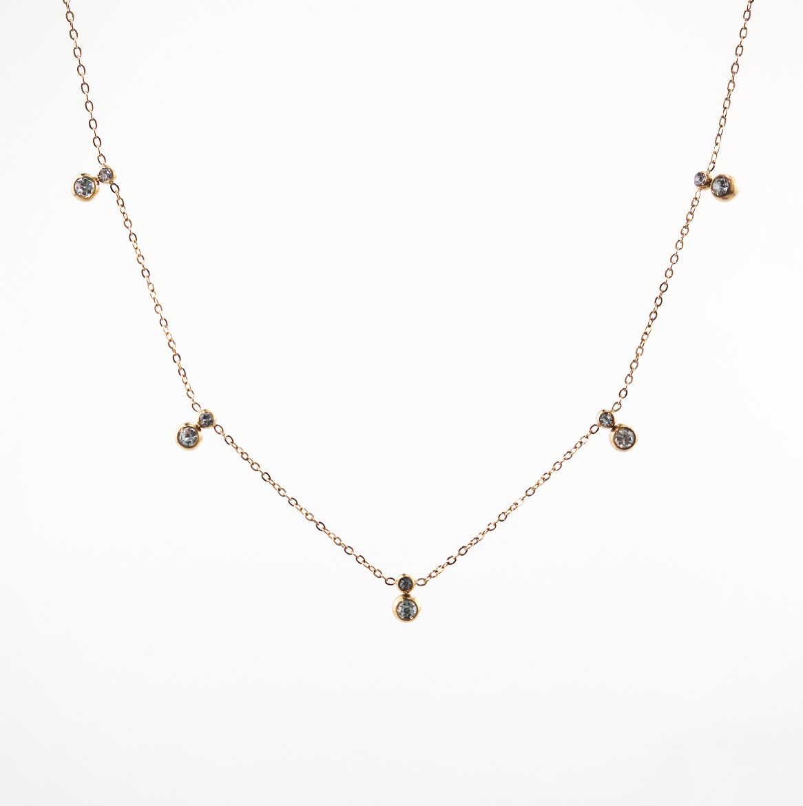 Crystal Bezel Station Necklace, waterproof 18k gold-plated stainless steel
