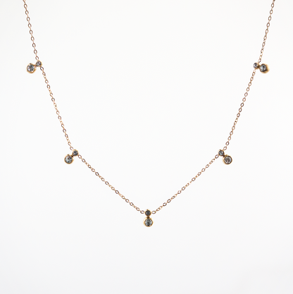 Crystal Bezel Station Necklace, waterproof 18k gold-plated stainless steel