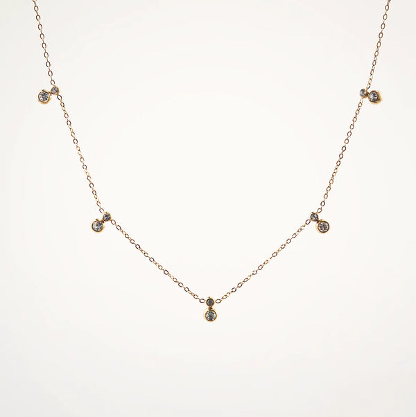 Crystal Bezel Station Necklace – Waterproof Gold Chain