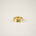 Green Stone Ribbed Ring – Waterproof Gold Tone Ring