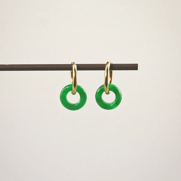 Green Jade Donut Hoop Earrings - Waterproof & Tarnish-Free