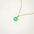 Waterproof Gold Green Jade Donut Necklace