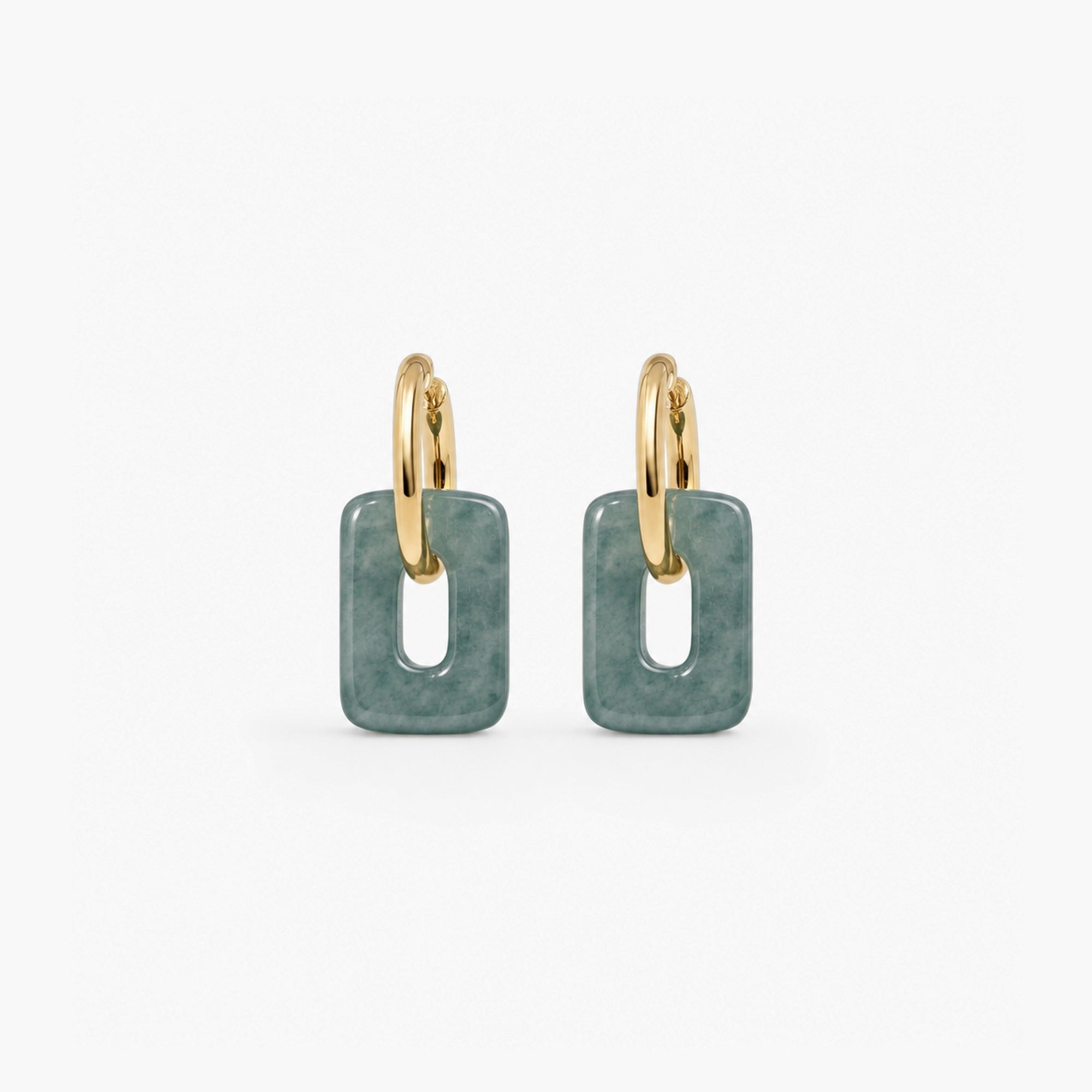 Square Jade Hoops, waterproof 18k gold-plated stainless steel