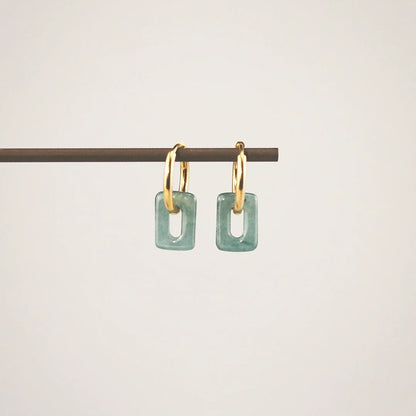 Square Jade Hoops, waterproof 18k gold-plated stainless steel