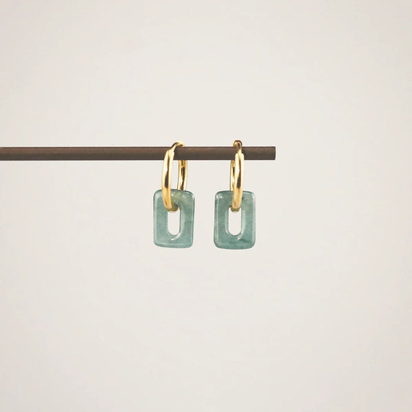 Square Jade Hoops — Waterproof Gold Earrings