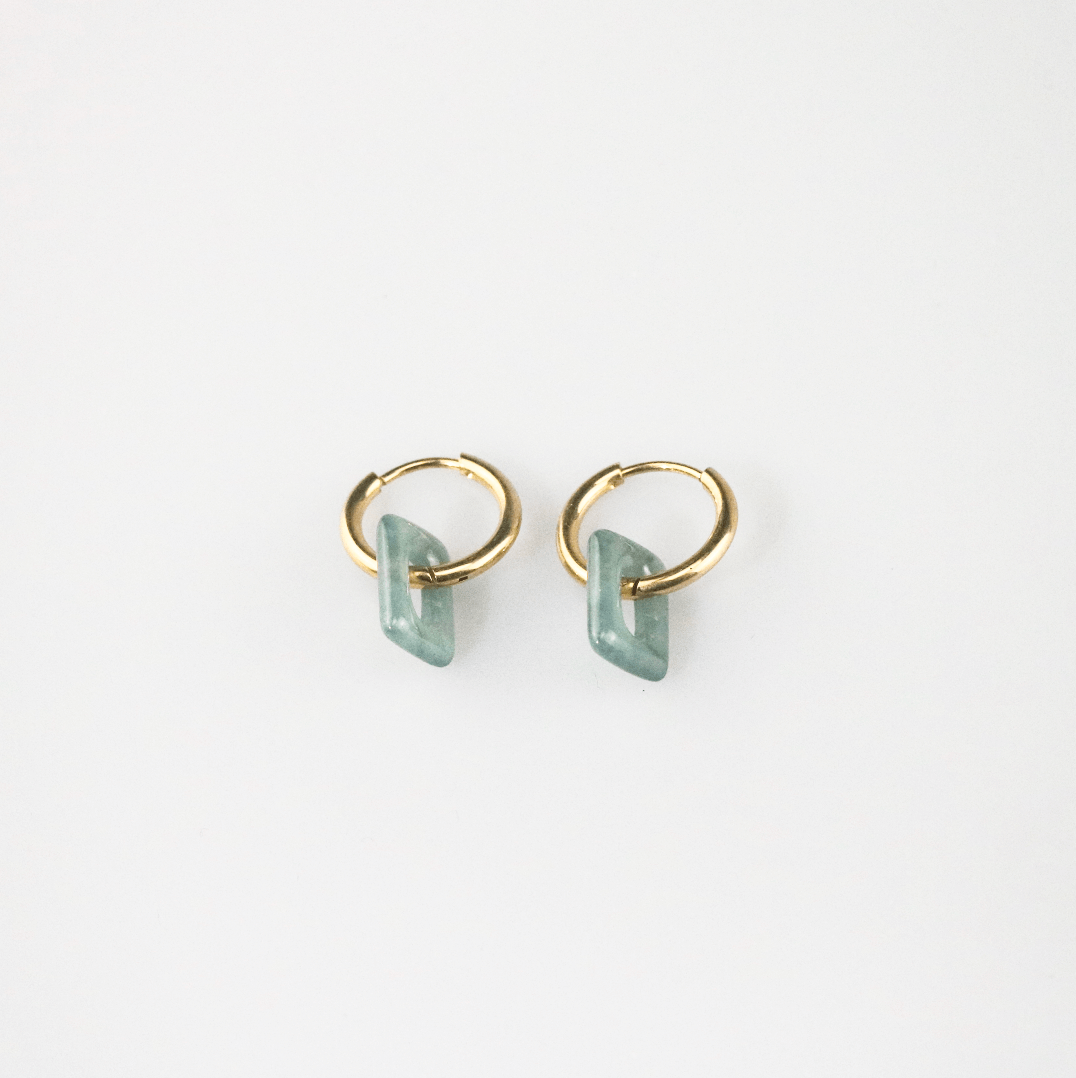 Square Jade Hoops, waterproof 18k gold-plated stainless steel