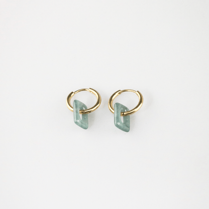 Square Jade Hoops, waterproof 18k gold-plated stainless steel