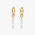Triple Pearl Hoop Earrings - Waterproof 18k Gold