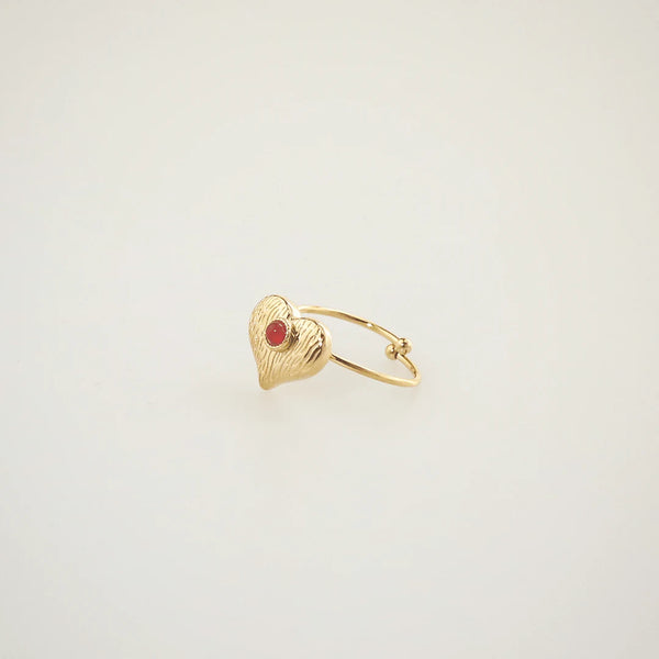 Waterproof Adjustable Heart Ring with Red Agate