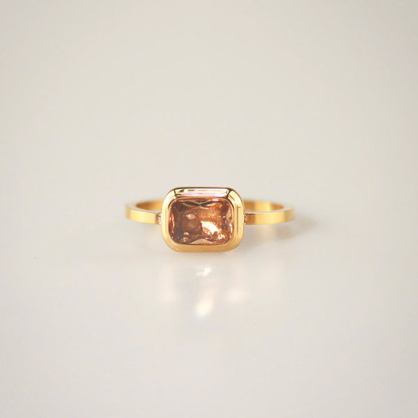 Square Honey Quartz Ring - Waterproof Stainless Steel