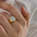 Two-Tone Sunburst Signet Ring | Waterproof Gold & Silver