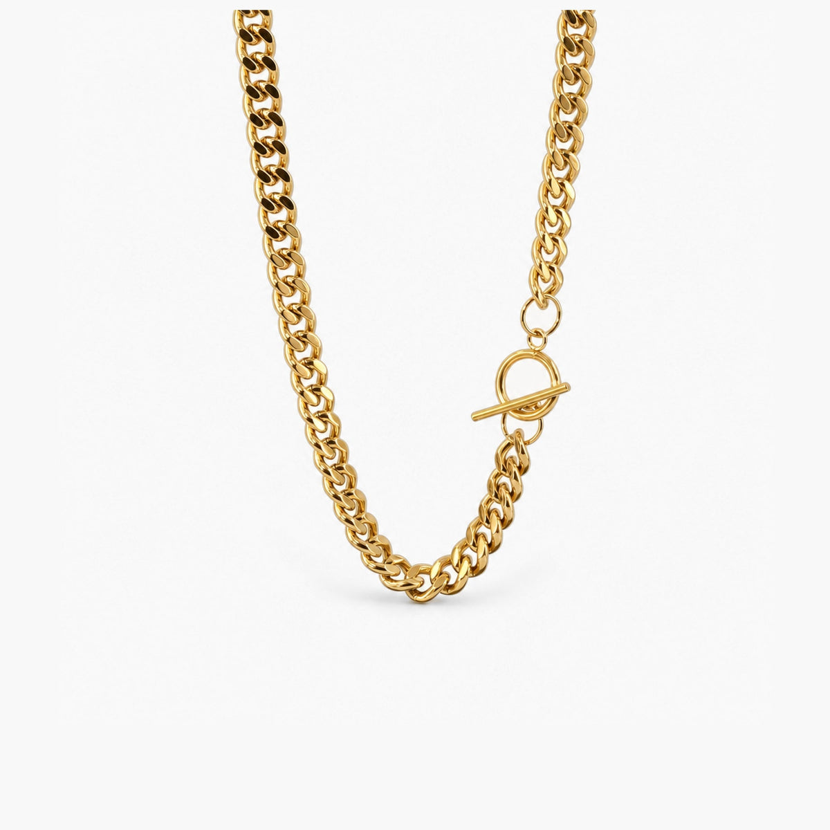 Gold T-bar Curb Chain Necklace